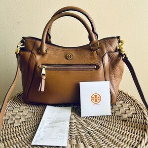 Tory Burch Robinson Double Zip Tan Leather Satchel